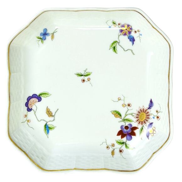 Vintage Richard Ginori Italy Dish Tray Square Hand Painted Scalloped Gold Trim - Picture 2 of 11